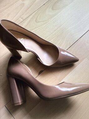 Nine West Blush Patent Pointed-Toe Block Heels